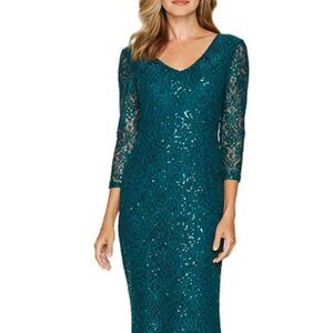 Blu Sage Teal Green Long Sleeve Lace Sequin Gown Size 10 NWT